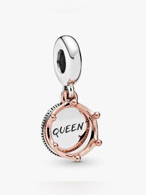 Queen & Regal Crown Dangle Charm Sterling silver, 14k rose gold plating